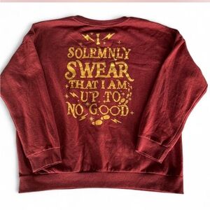Burgundy Harry Potter crewneck Pullover sweatshirt with gold spell out design